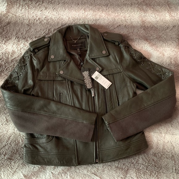 BCBG Max Azria Isa Olive Green Leather Jacket L - Picture 7 of 7